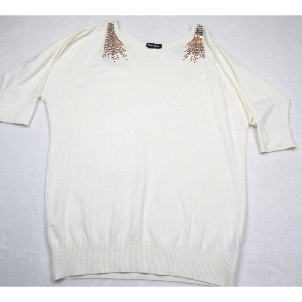 BeBe Women Pullover Cold Shoulder Sweater Beige Size Large